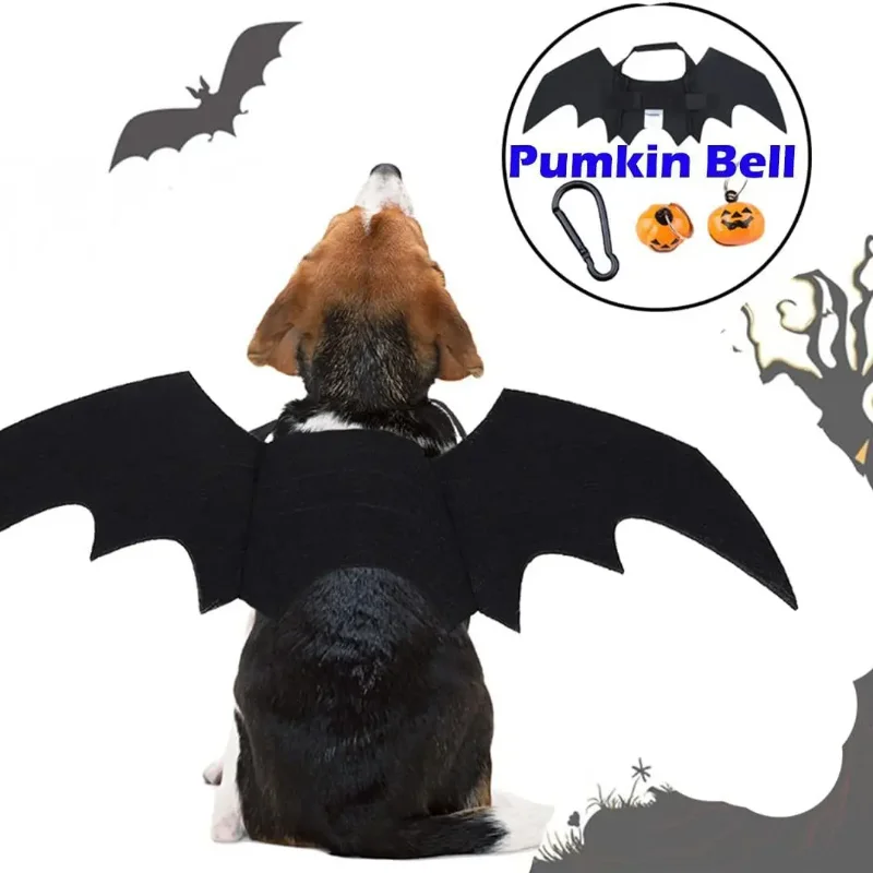 Dog Costumes Halloween Bat Wings Cat Pet Clothes Bat Wings Bell Dog Christmas Clothes Felt clothing disfraz halloween perro 강아지옷