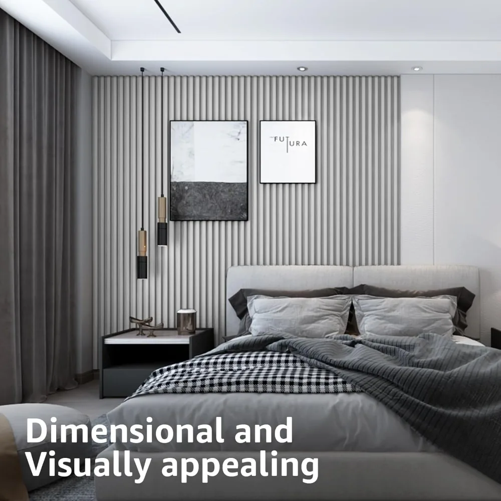 Art3d 8피스 96 x 6 WPC 음향 슬랫월 패널 현대 인테리어 디자인, TV 벽, 거실용, 무광 화이트 마감