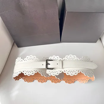 Pasek ze skóry bydlęcej 7 CM dla kobiet z wycięciami na ramiączkach z klasycznym pasem kształtującym sylwetkę Harajuku akcesoria do wybiegu 24