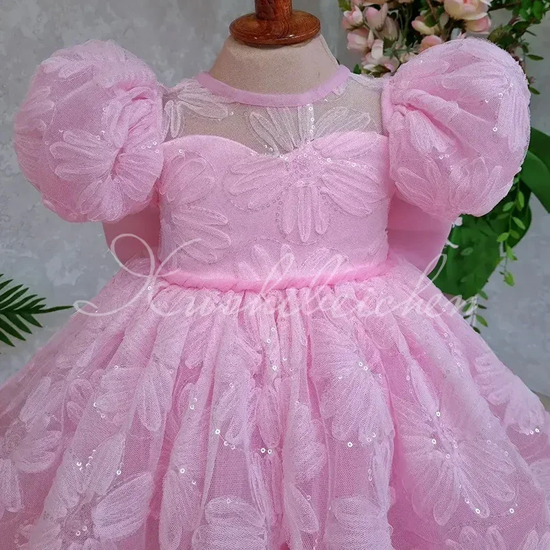 

2025 Baptism Dress Flower Girl Formal Ceremony Matching Outfit Baby Girl First Birthday Purple Strappy Floral Gown