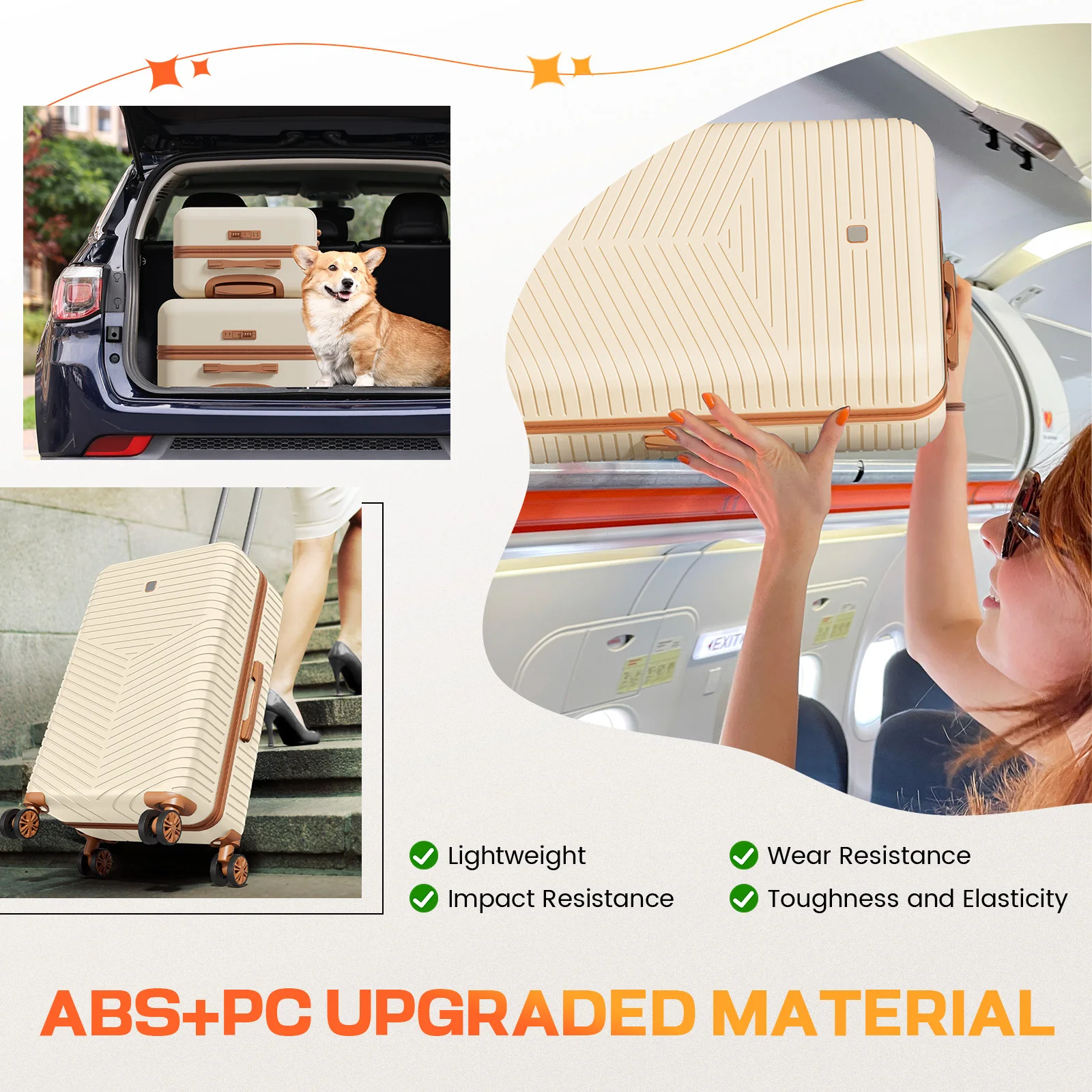 مجموعة أمتعة مكونة من 4/6 قطع مع عجلات دوارة وقفل TSA، تحمل على الأمتعة بقشرة صلبة ABS + PC، مجموعات حقائب سفر #5