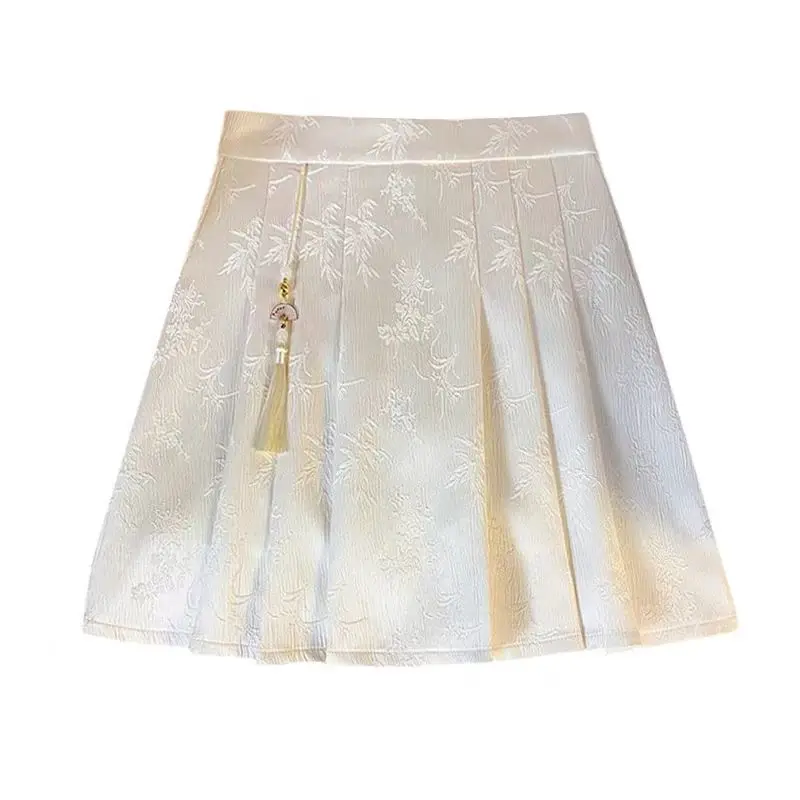 

Chinese Retro Jacquard Embroidered Pleated Skirt for Women Spring/Summer High Waist Slim and Anti Glare A-line Short Skirt L366