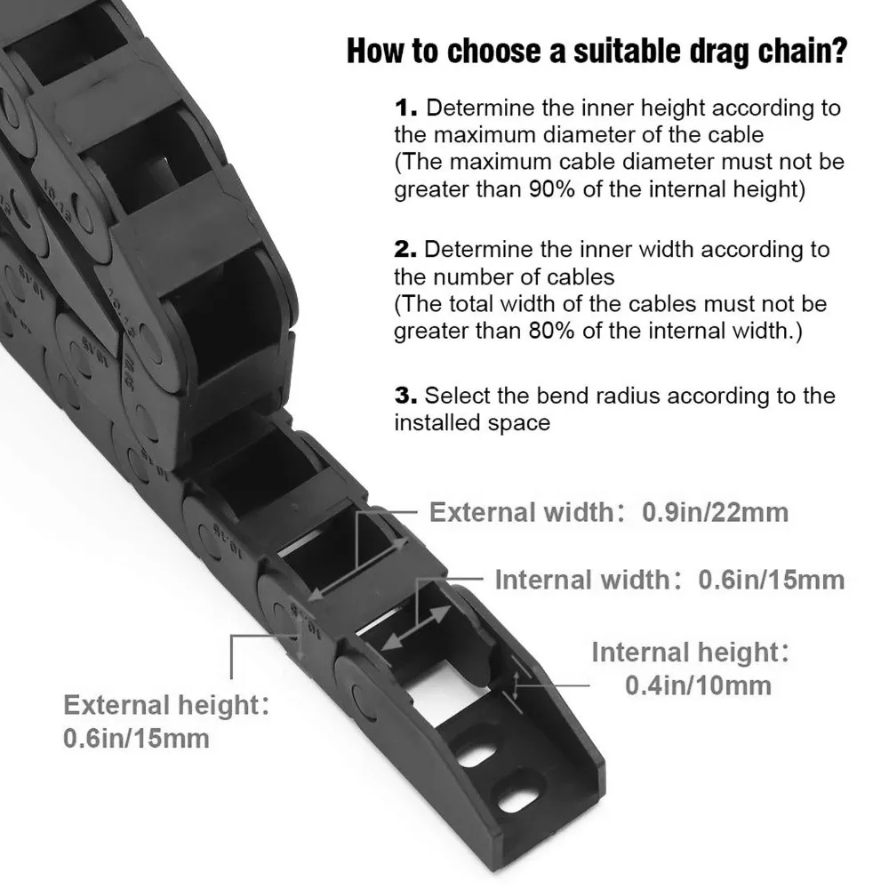 

High Temperature Black Nylon Cable Chain 10mm x 15mm(Inner H x Inner W) End Connectors Wire Carrier Cable Carrier Machine Tools