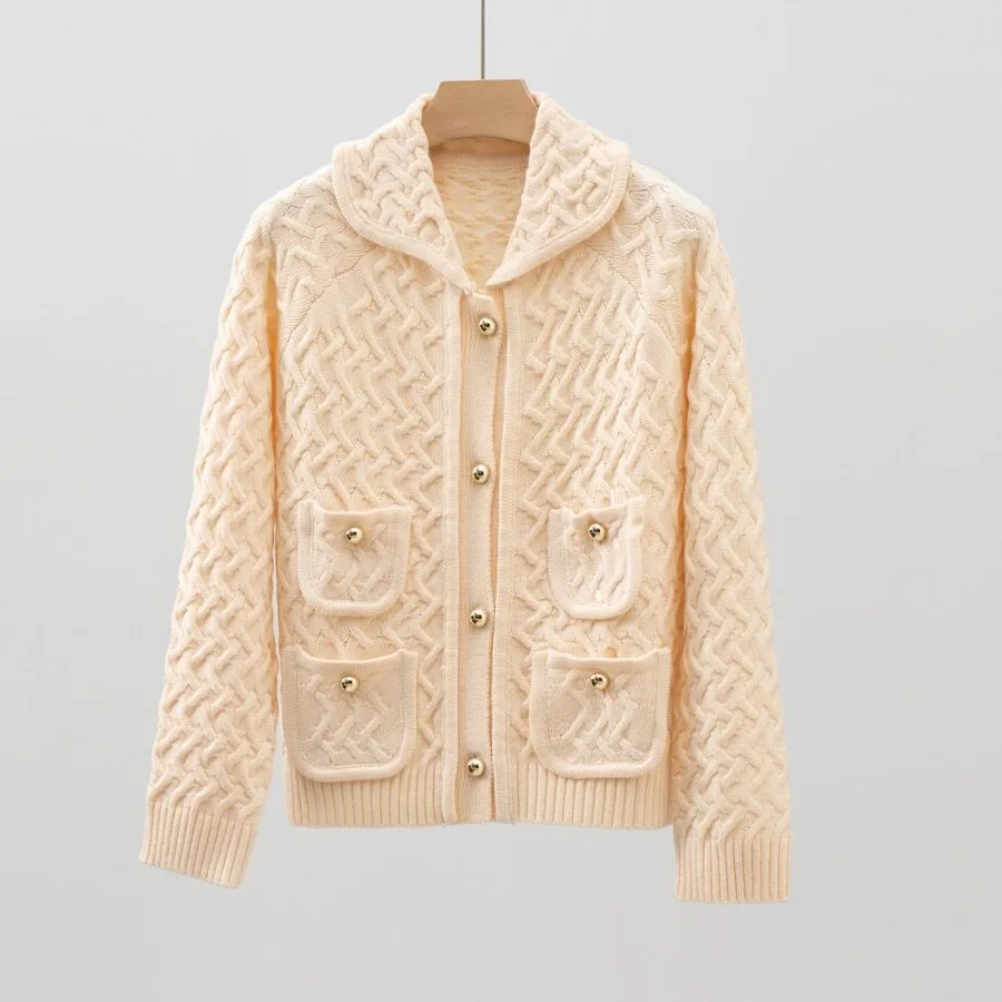 

New 2025 Autumn Fashion Cardigan Jackets High Quality Twist Knitting Pocket Patchwork Long Sleeve Casual Soft Cardigan Tops Coat