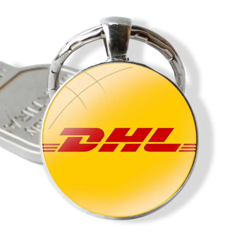 Yellow Design Luxury Logo DHL Keychain Handmade Glass Cabochon Key Ring Holder Pendant Key Chains