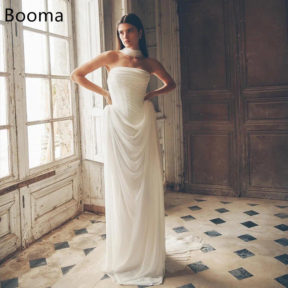 

Booma Mermaid Strapless Pleat Tulle Simple Elegant Wedding Dresses Long Sleeveless Brides Gown Custom Made 2025