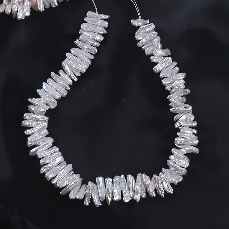 5-8mm*18-23mm Side Drilled  Natural White Biwa  Freshwater Pearls Strands Fashion Jewelry Accessories