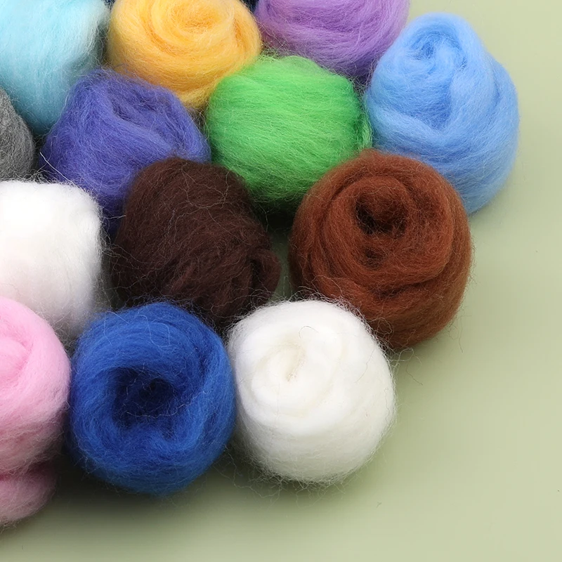 Fenrry 47 Colors Wool Felt Fibre DIY Needle Felting Materials Wool Felting Needle Tools Soft Roving Felt Fabric 5g/10g/20g/50g