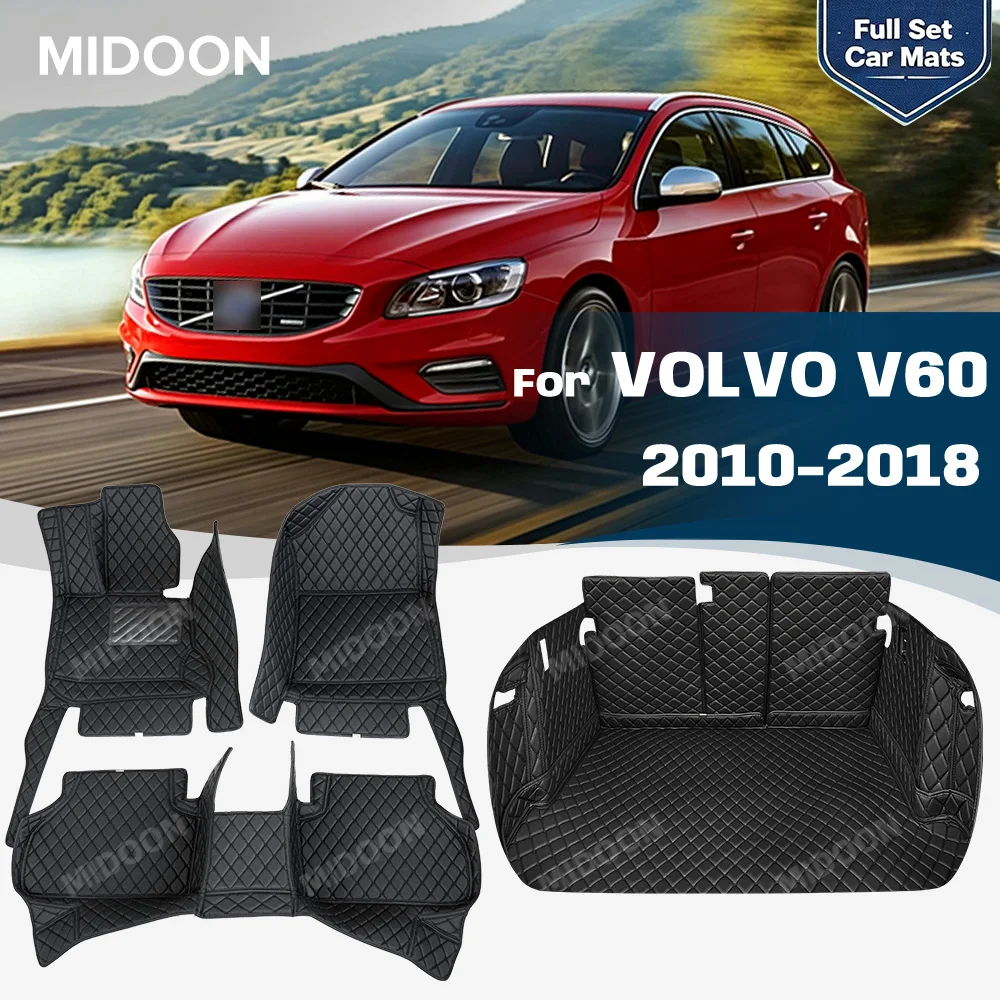 MIDOON For VOLVO V60 2010-2018 Custom Fit Leather Car Floor Mat Trunk Mat Waterproof Full Coverage Auto Interior Accessories