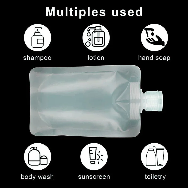 Portable lotion dispensing bag travel cosmetics shower gel shampoo storage container transparent refillable upright seal bag