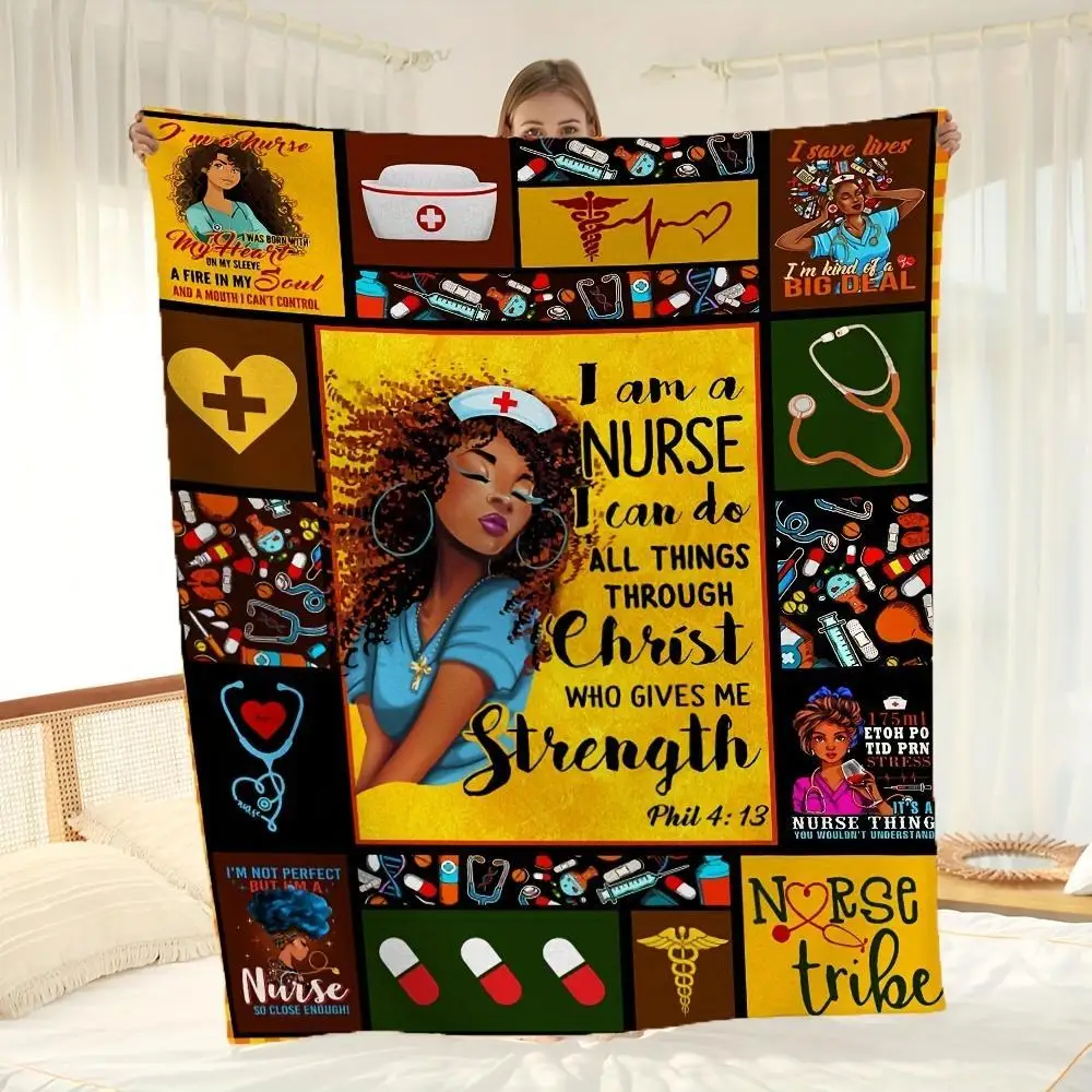 

60*80inch Nurse Doctor Print Flannelette Blanket Gift, Soft Flannelette Blanket, Warm and Comfortable Blanket, Home Blanket
