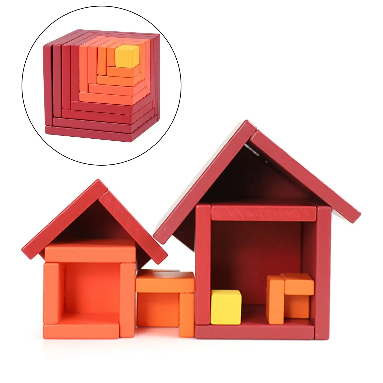 Wooden Cube Building Blocks Montessori Puzzle Educational Toy for Kids Brain Teaser Travel Game Toddler Learning Activity