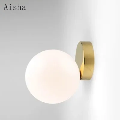 Nordic Bedside Milk White LED Wall Light 12/15/20cm Gold Interior Decoration Light Living Room Corridor Bedroom Glass Sconces