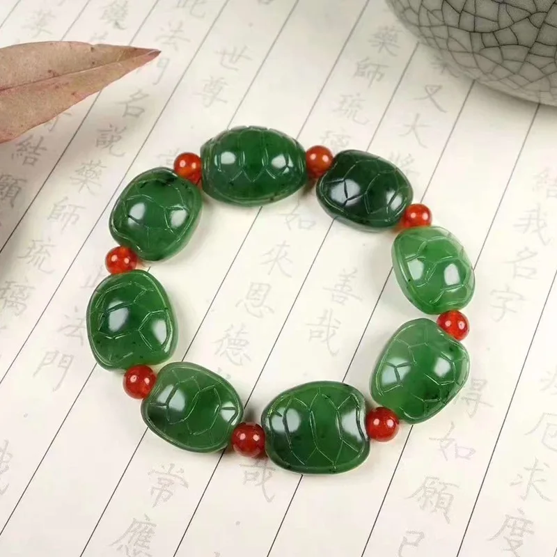 Natural Hetian Jade Russian Material Jasper With Slightly Black Spots Bracelet