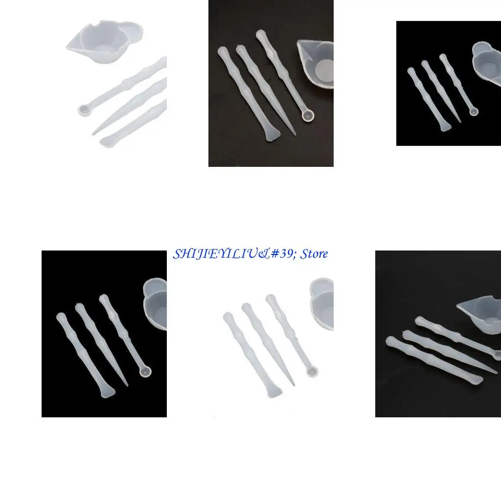 

E21F 4Pcs Silicone Mixing Cups Stirrers Spoon Scraper DIY Resin Jewelry Tools