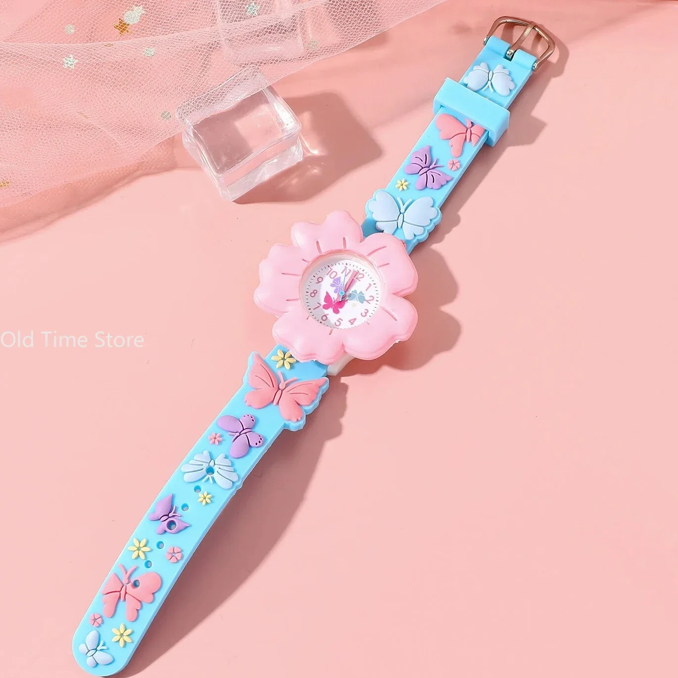 New Children's Flower Butterfly Cartoon Watch 3D Pattern PVC Soft Adhesive Skin friendly Children's Learning Watch