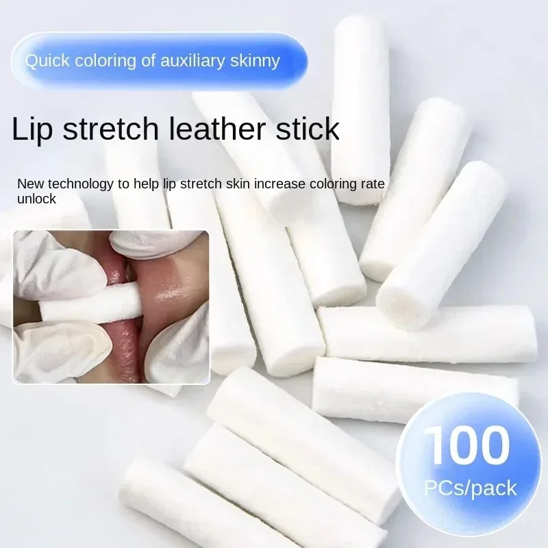 

100PCS Disposable Lip Tattoo Skin Stretching Cotton Stick With Box Semi-Permanent Makeup Lip Embroidery Blush Recovery Tools