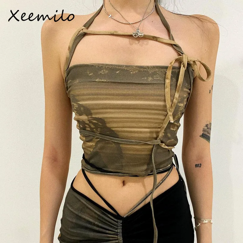 WhereMery Green Lace Up Off Shoulder Tank Top Summer 2022 Aesthetic Sexy Print Sleeveless Crop Top Y2k Streetwear Tanks