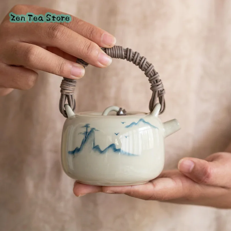 

Teapot Ceramic Single Pot Home Retro Hand-painted Lifting Beam Teapot Teapot New Chinese Mountain Pine Underglaze Color