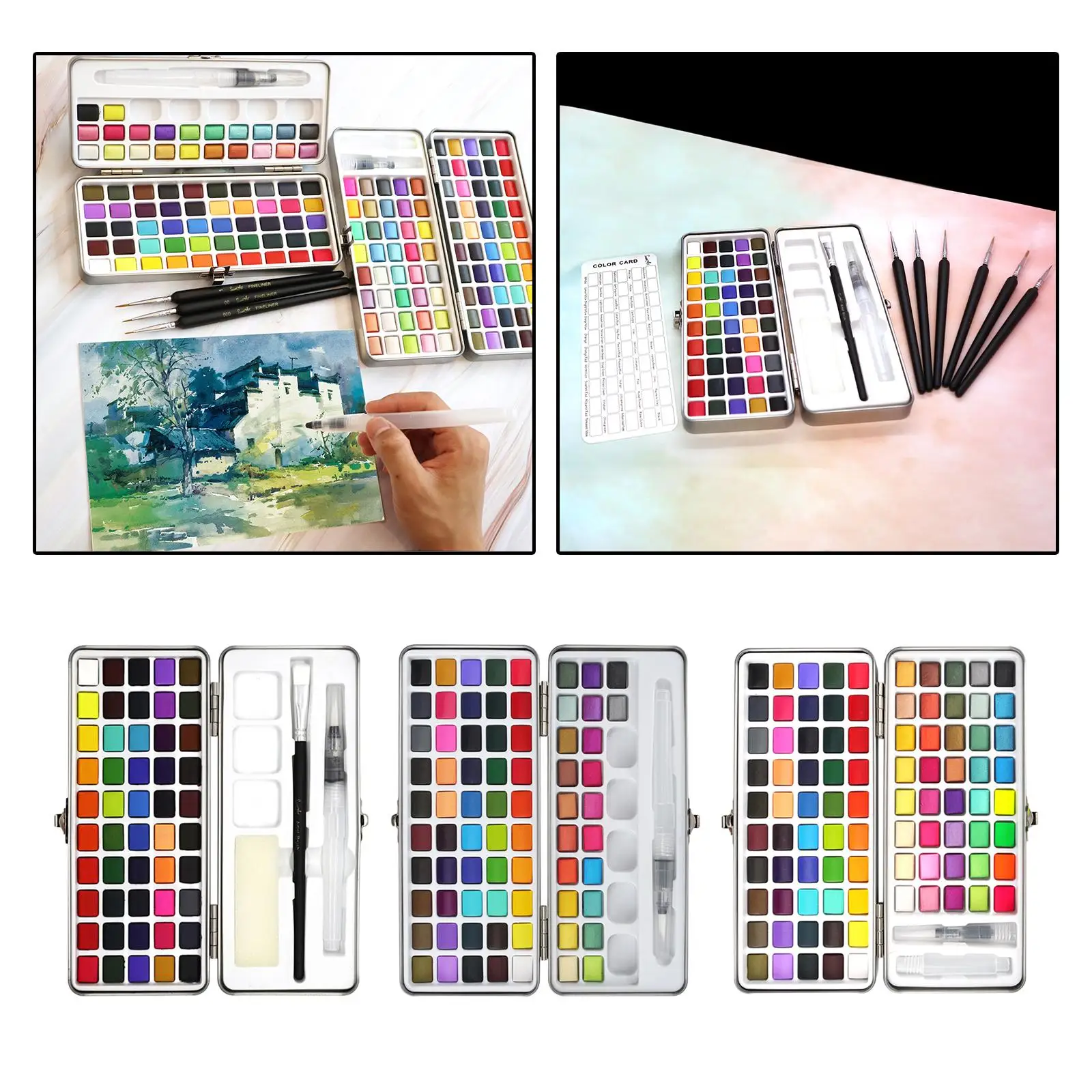 50/72/90 Assorted Set Travel Color Paint Kit with Water Brushes Professional Art Supplies for Artists Painting