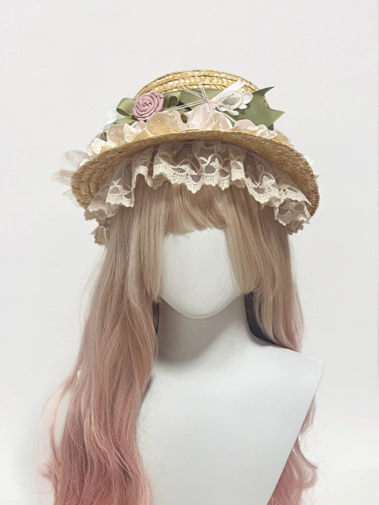 Lolita Original Handmade Wildflower Grass Handmade Gadget Four-Hour Pollen Green Straw Hat Hair Band Lolita Accessories