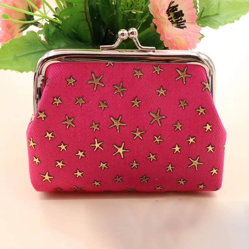 Elegant Vintage-Style Coin Purse，Kiss lock clip Women\'s Star Print organizer small purse card organizer bag