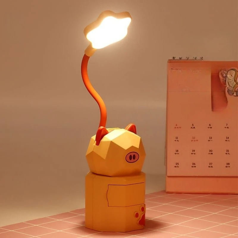 Cute Cartoon Deer Pen Holder Desk Lamp Rechargeable Eye Protection Reading Light for Kids Student Bedroom