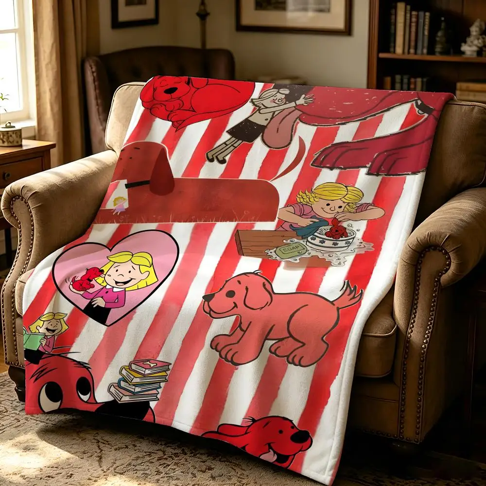 cartoon C-Clifford the Big Red Dog-g Throw Thick Comfort Flannel Quilt, Multi-scene Use Indoor Outdoor Daily Nap