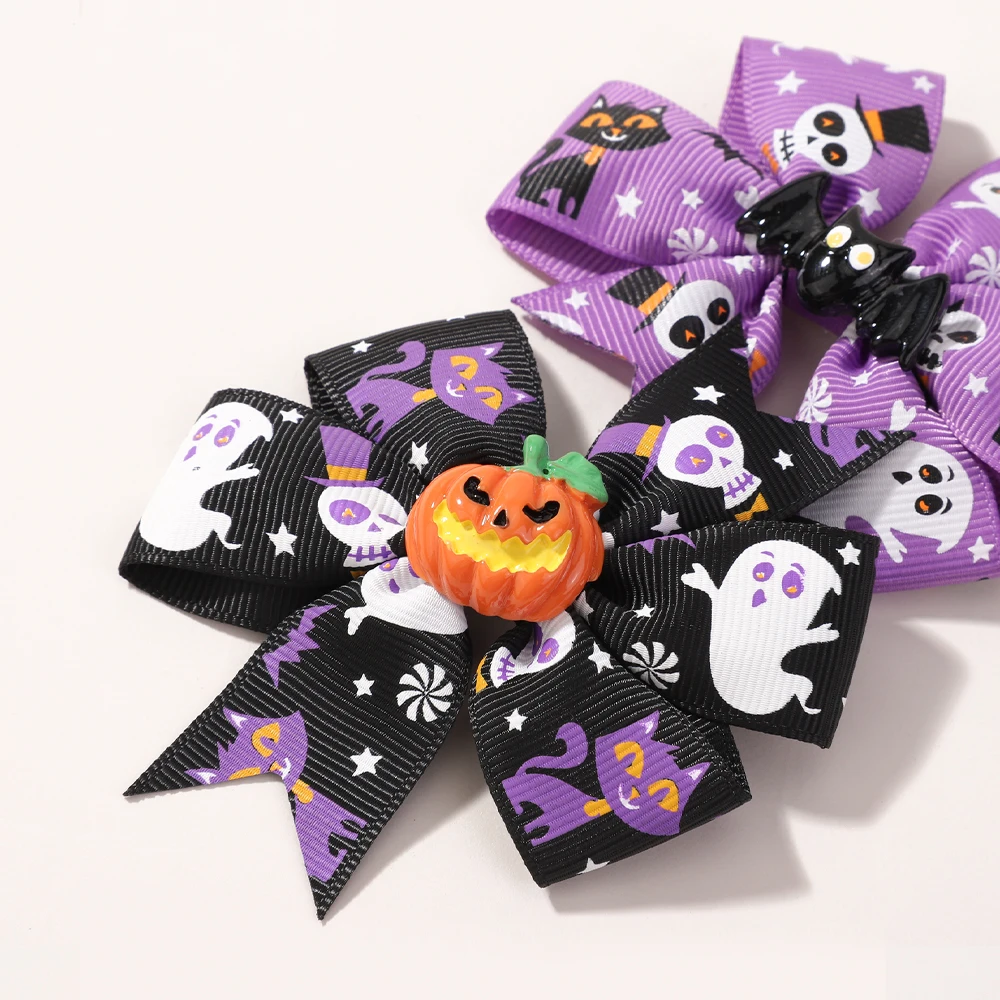 

6Pcs Halloween Bows Hair Clips for Baby Girls Handmade 3D Pumpkin Bat Ribbon Hairpin Party Exclusive Kids Hair Accessories Gifts