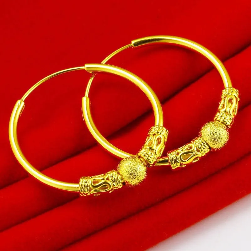 

Classic Versatile 9999 24K Real Gold Beaded Earrings Size Earrings with Beaded Rings Earrings Gift for Girlfriend