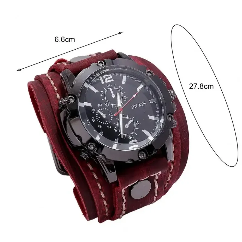 Retro Quartz Mens Watch Round Dial Precise  Adjustable Cool Birthday Gift Universal Handmade Sewing Faux Leather Strap Watch