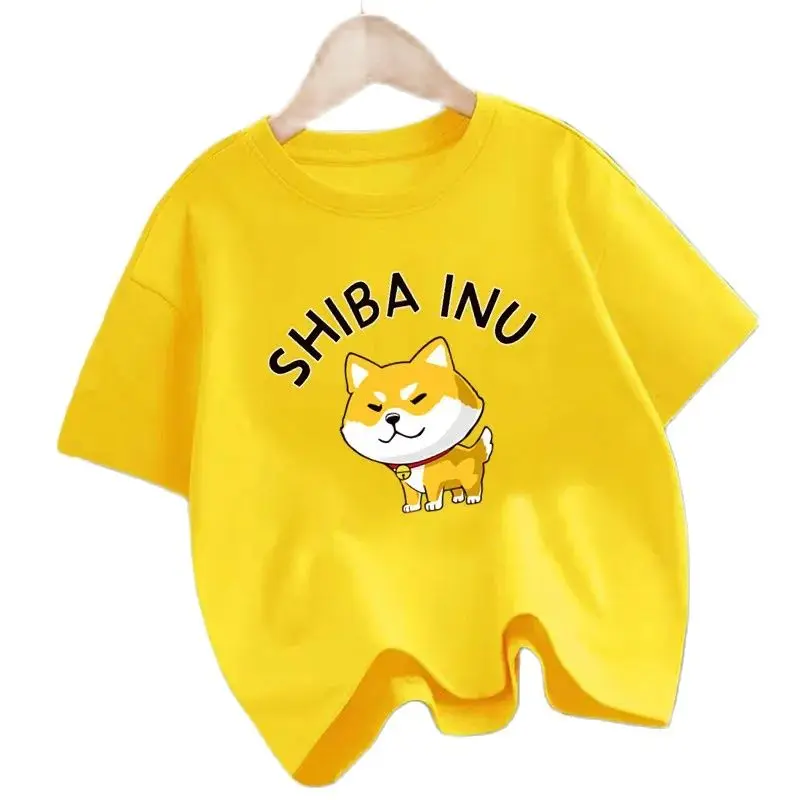 Boy and Girl Harajuku Pet Dog T Shirt Animal Print Streetwear Top Cute Shiba Inu Short-sleeved Kids T Shirt