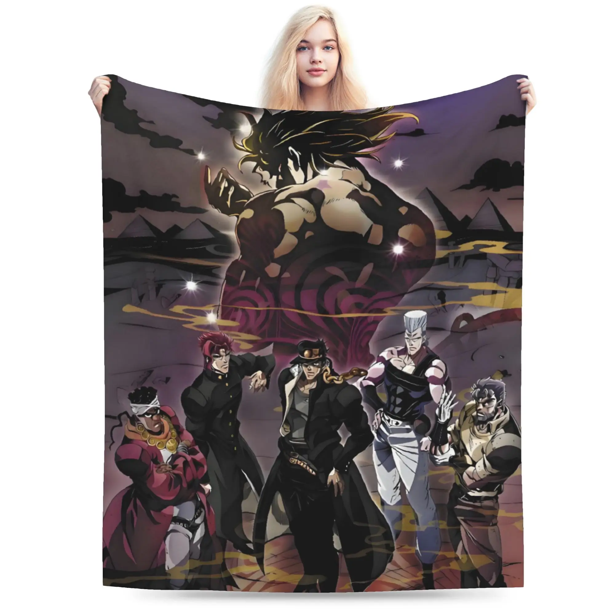 Custom Manga Bizarre Adventure Blankets Warm Flannel JoJo Throw Blanket for Bed Travel Rug Piece