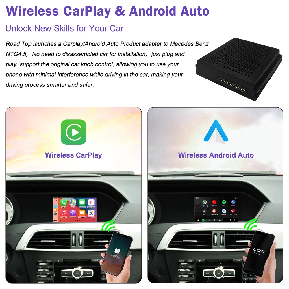 Road Top Wireless Carplay Android Auto for Mercedes Benz C Class W204 NTG4.5 Plug And Play Airplay Mirror Link USB Video Cameras
