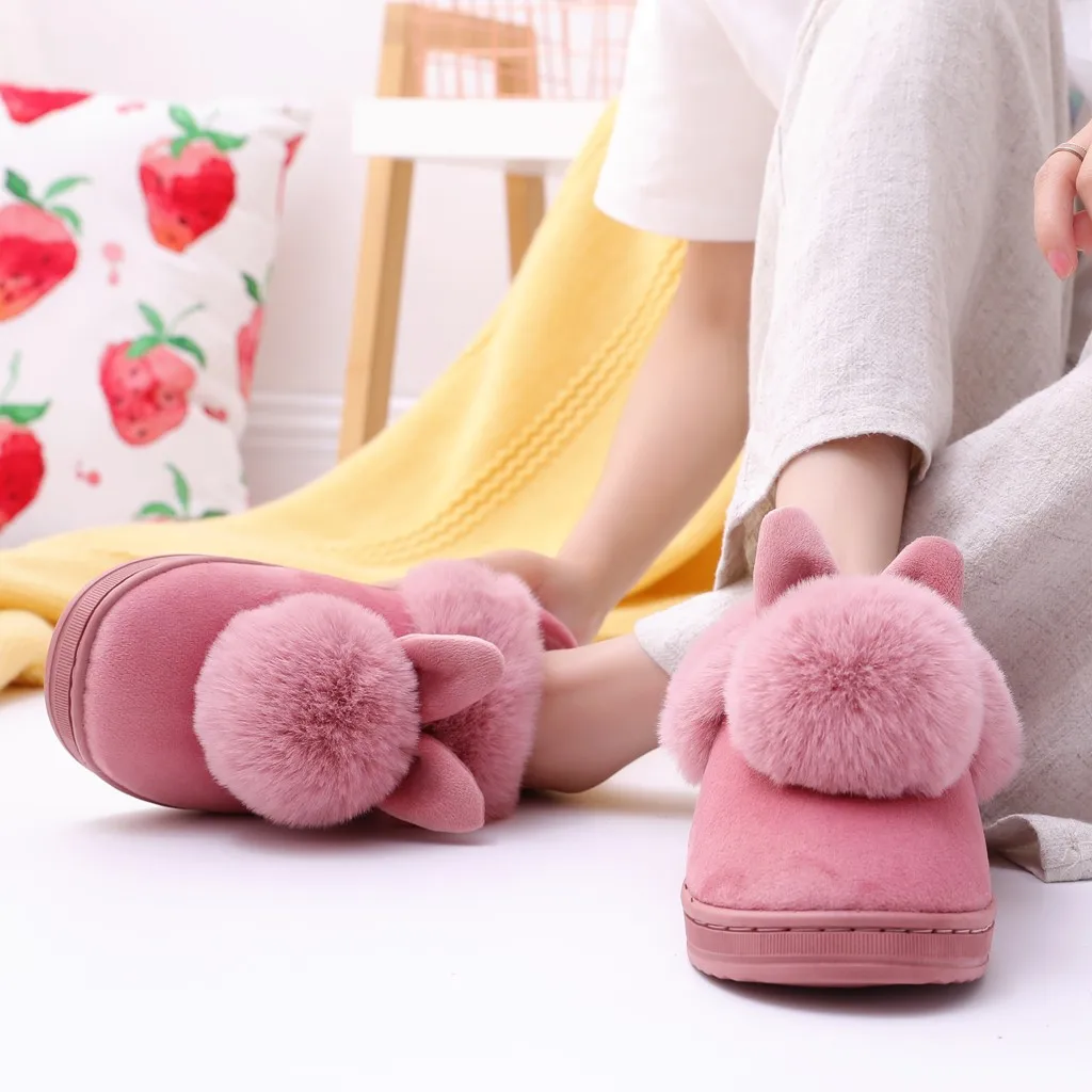 

Couples Cartoon Cute Rabbit Floor Slides Women Winter Home Slippers Non-Slip Soft Warm House Shoes Ladies Indoor Bedroom Slipper