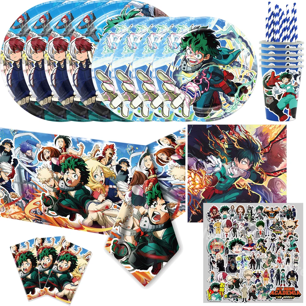 

My Heroed Academia Birthday Party Decoration Disposable Tableware Tablecloth Plate Cup Balloons Boys Favor Toy Party Supplies