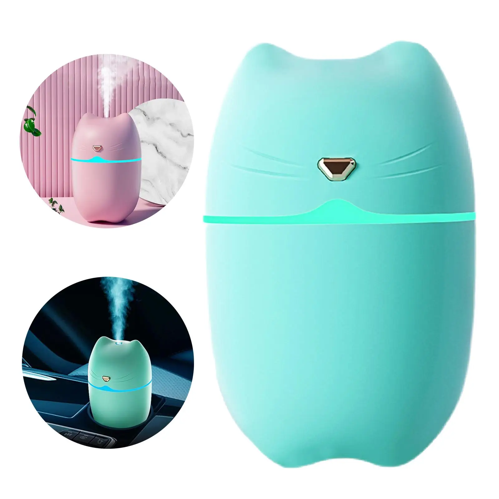 2-6pack 260ml Cat Ear Design Mini Humidifier Essential Oil Diffuser Green