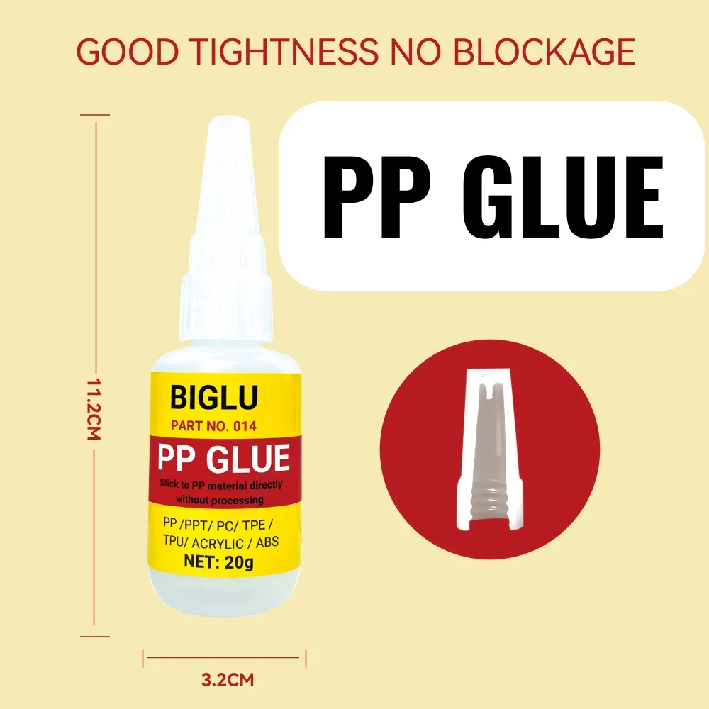 BIGLU Instant PP Glue Polypropylene Bonding Directly Without Processiong ABS PVC 20s Fast Drying Adhesive 20G