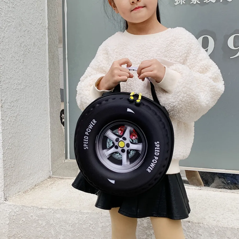 Colorful Tyre Shaped Children\'s Schoolbag Large Capacity 3D Cartoon Backpack Lightweight Adjustable Kindergarten Shoulder Bag