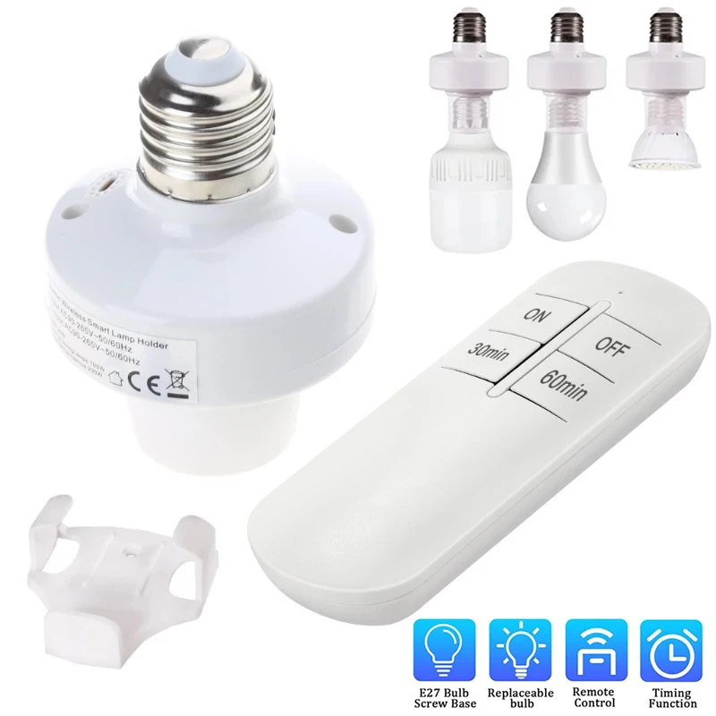 Wireless Remote Control E27 Light Socket Lamp Holder Set 20M Range Remote Control On Off Switch For E27 WiFi Smart Light Bulb