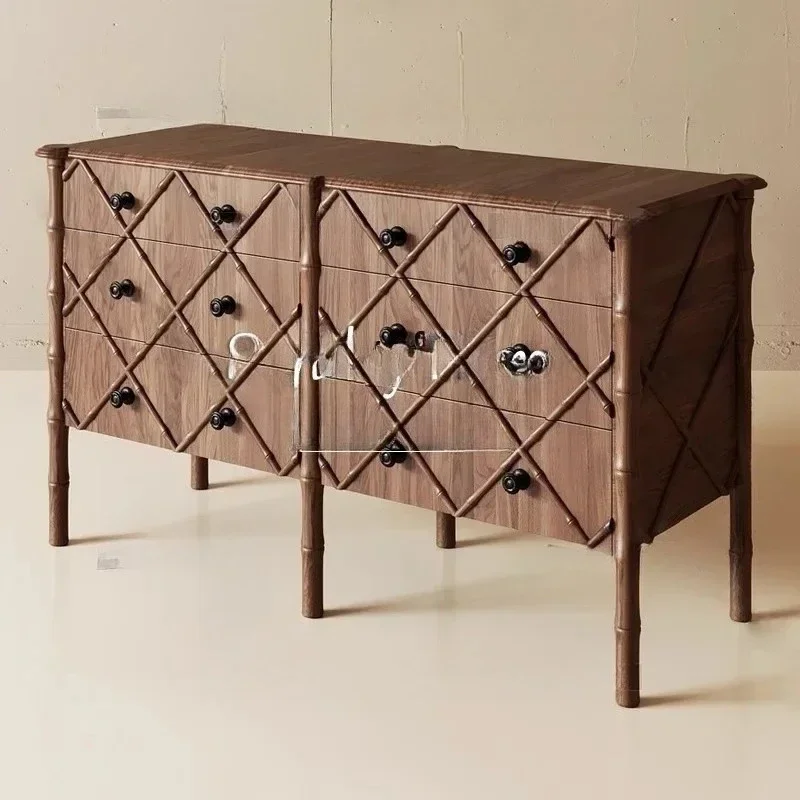 Walnut color bamboo chest of drawers, drawer storage cabinet, antique style entrance cabinet