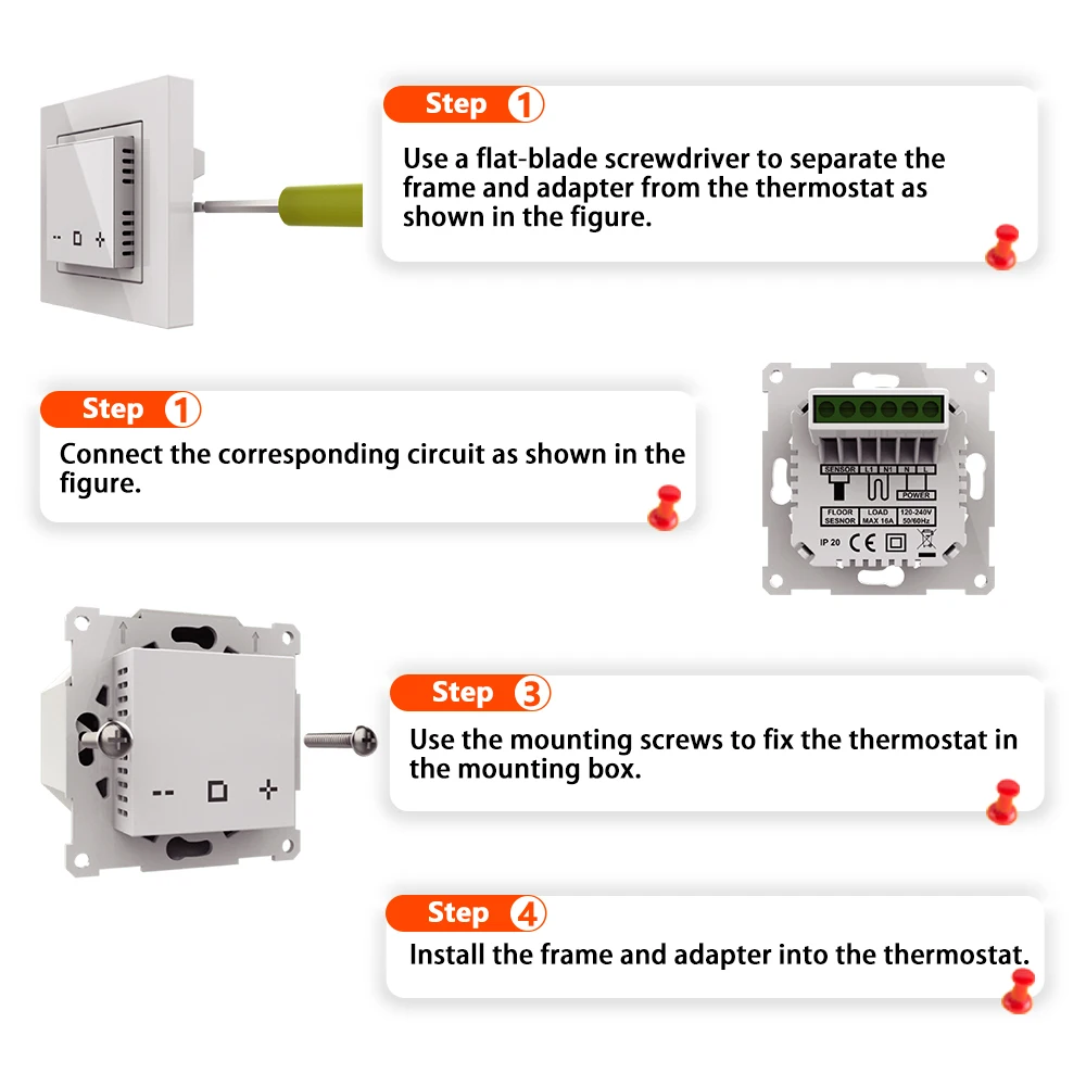 MAXKOSKO Touch key Thermostat Remote Warm Floor Heat Regulator Temperature Controller External 4 kinds of sensors Probe