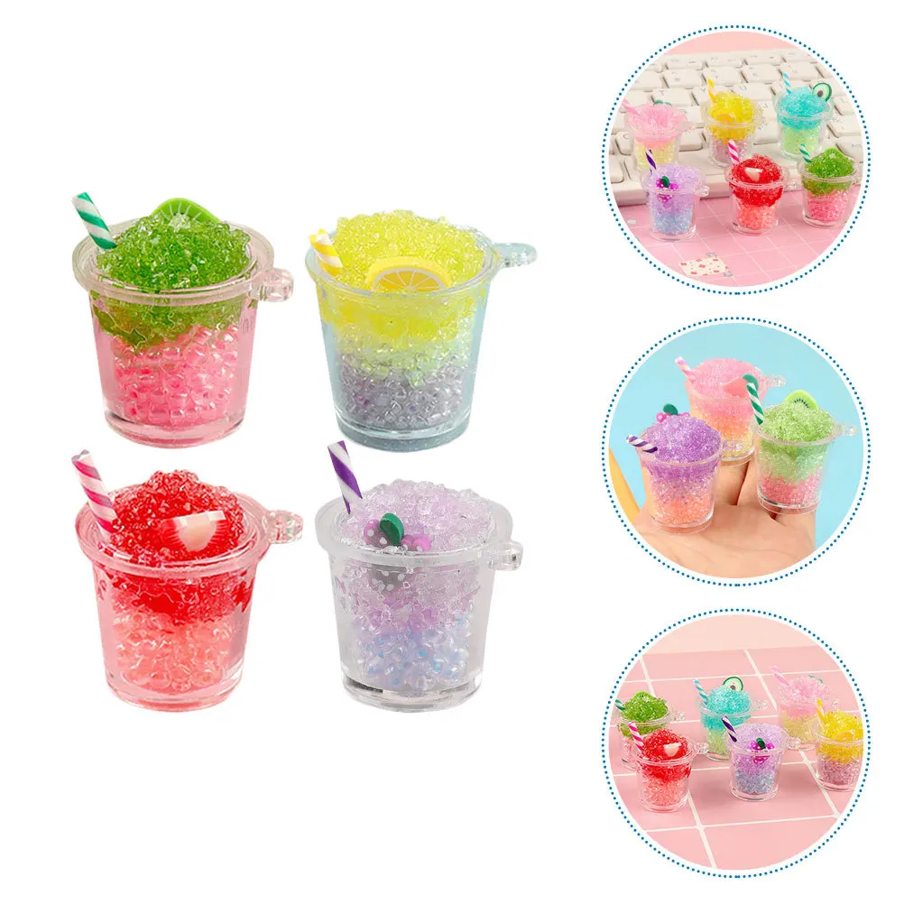 

4pcs Mini Realistic Fake Resin Fake Food Ornament Drinks For House Kitchen Decor Artificial Food Ornament Pretend Play Set