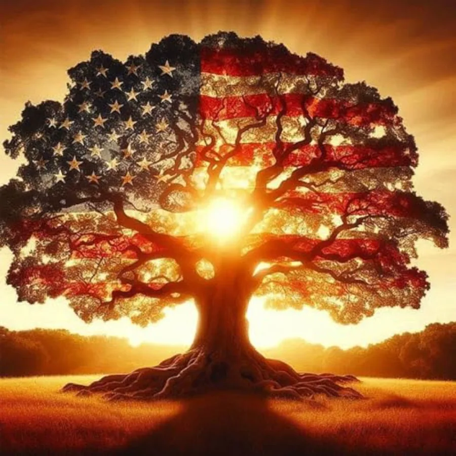 5D Diamond Painting Kits for Beginners, Ancient Tree Full Drill Diamond Art Kits for Adults, DIY American Flag Round Diamond Do