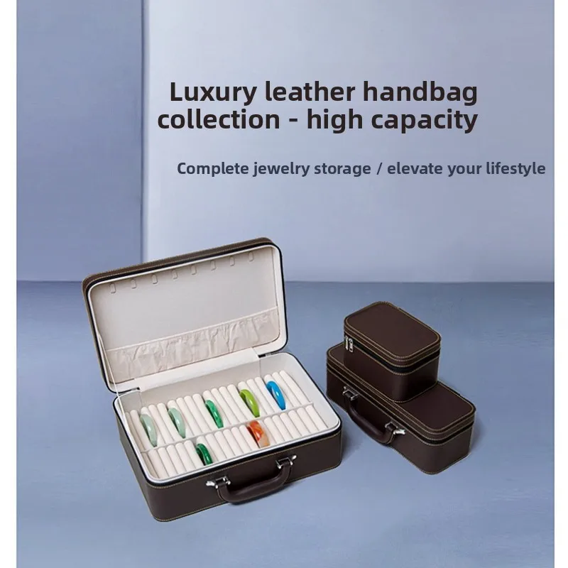 Large Capacity Luxury Leather Bracelet Box 7/15 Slots Anti-dust Jade Emerald Bangle Storage Case