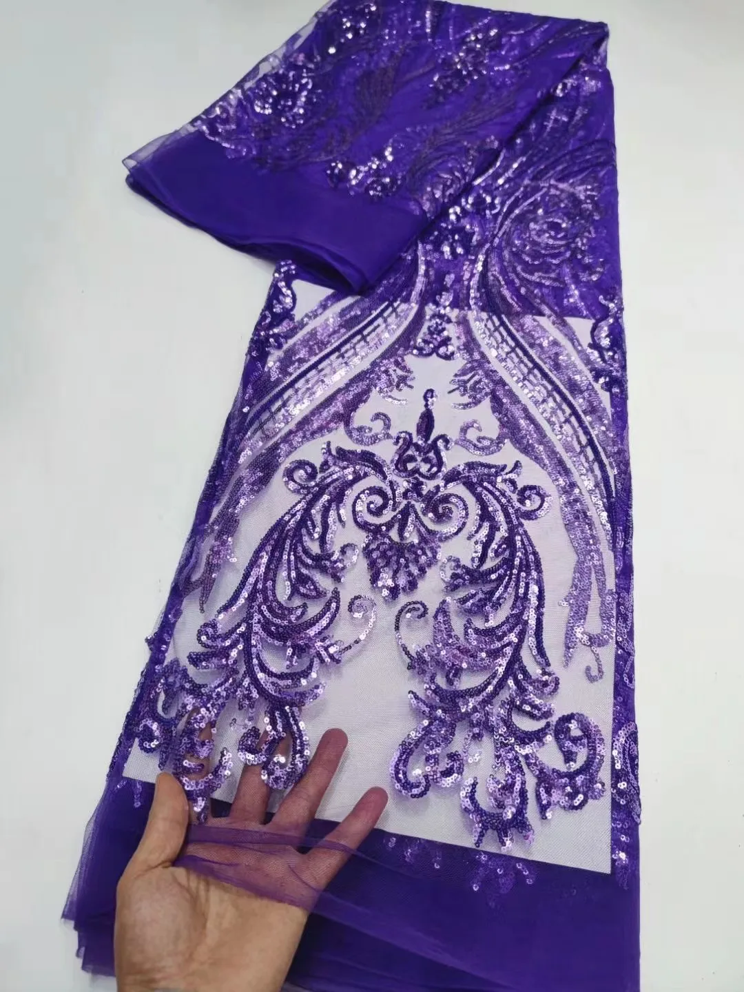 

Purple African Sequins Tulle Lace Fabric French 2023 High Quality Embroidery 5 Yards Nigerian Lace Fabrics For Party Dress