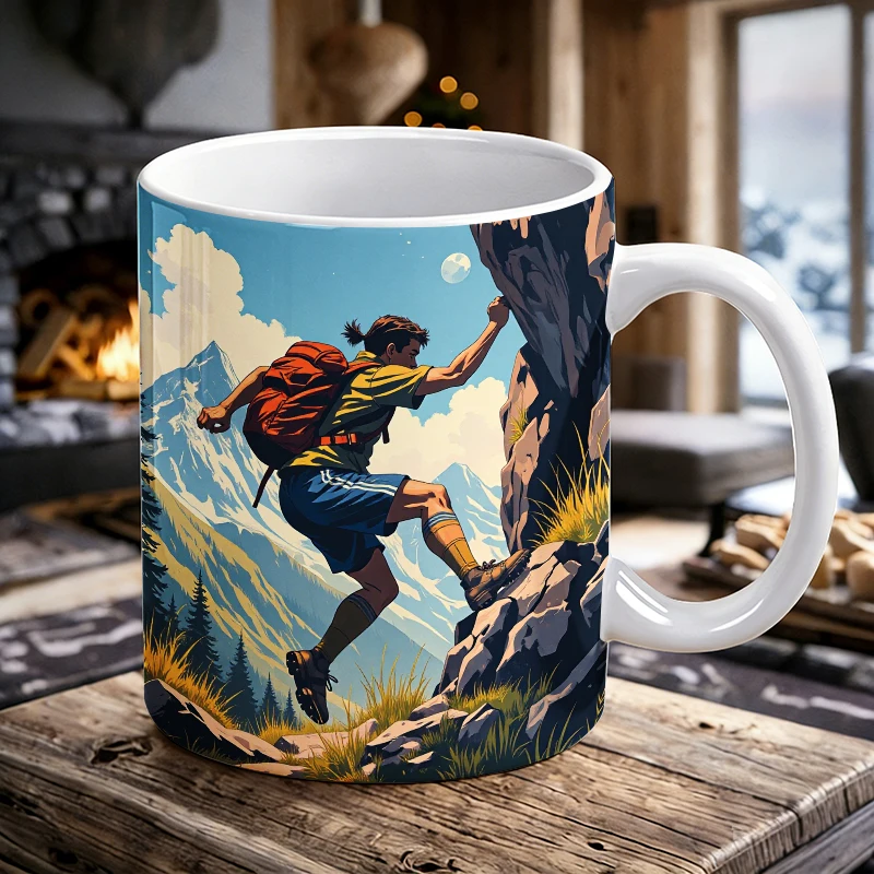 

Summit Quest - Climbing Adventure Poster Mug Coffee Cup Ceramic Cup with a bottle opener function of 2026 Major Football Event