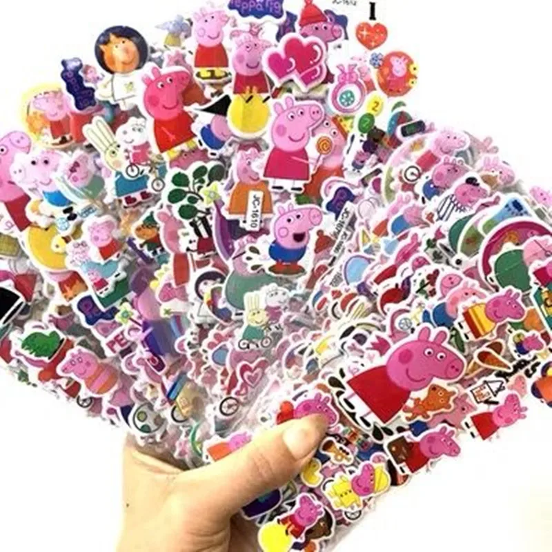 6/12PCS Peppa Pig Toys Sticker 3D Children\'s Anime Cartoon Bubble Paste Thicken The Reward Sticker Kids Toys Gifts