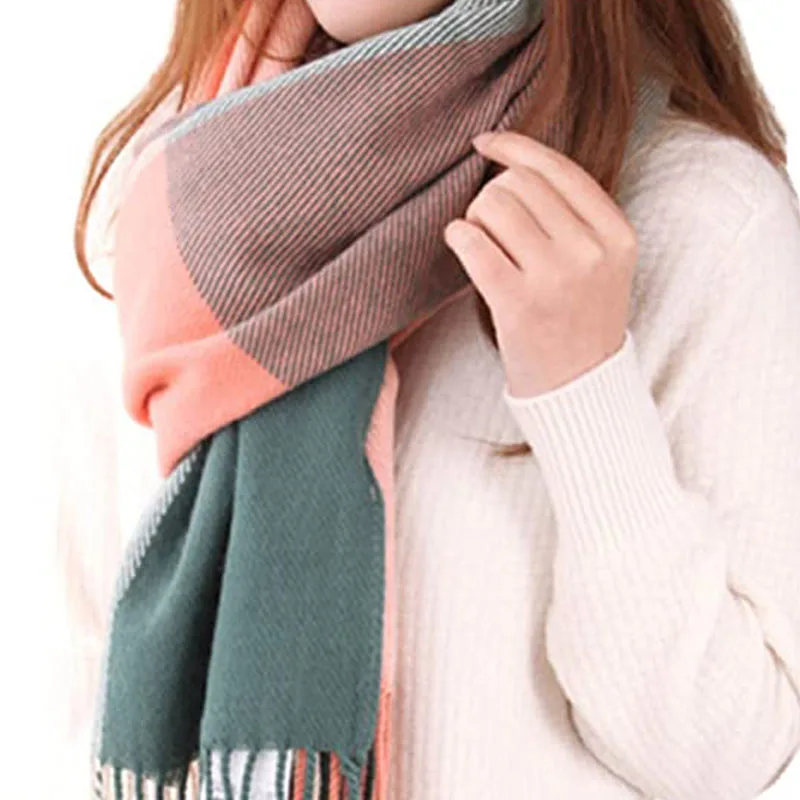 New autumn and winter fresh literary style warm scarf soft waxy long thickened student adult plaid bib shawl female