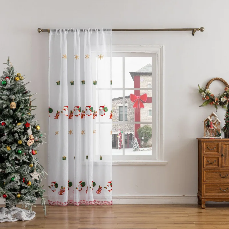 1PC White  Christmas Sheer Curtains for Living Room, Snowflake  Drapes for Bedroom, Xmas Holiday Winter Window drapes